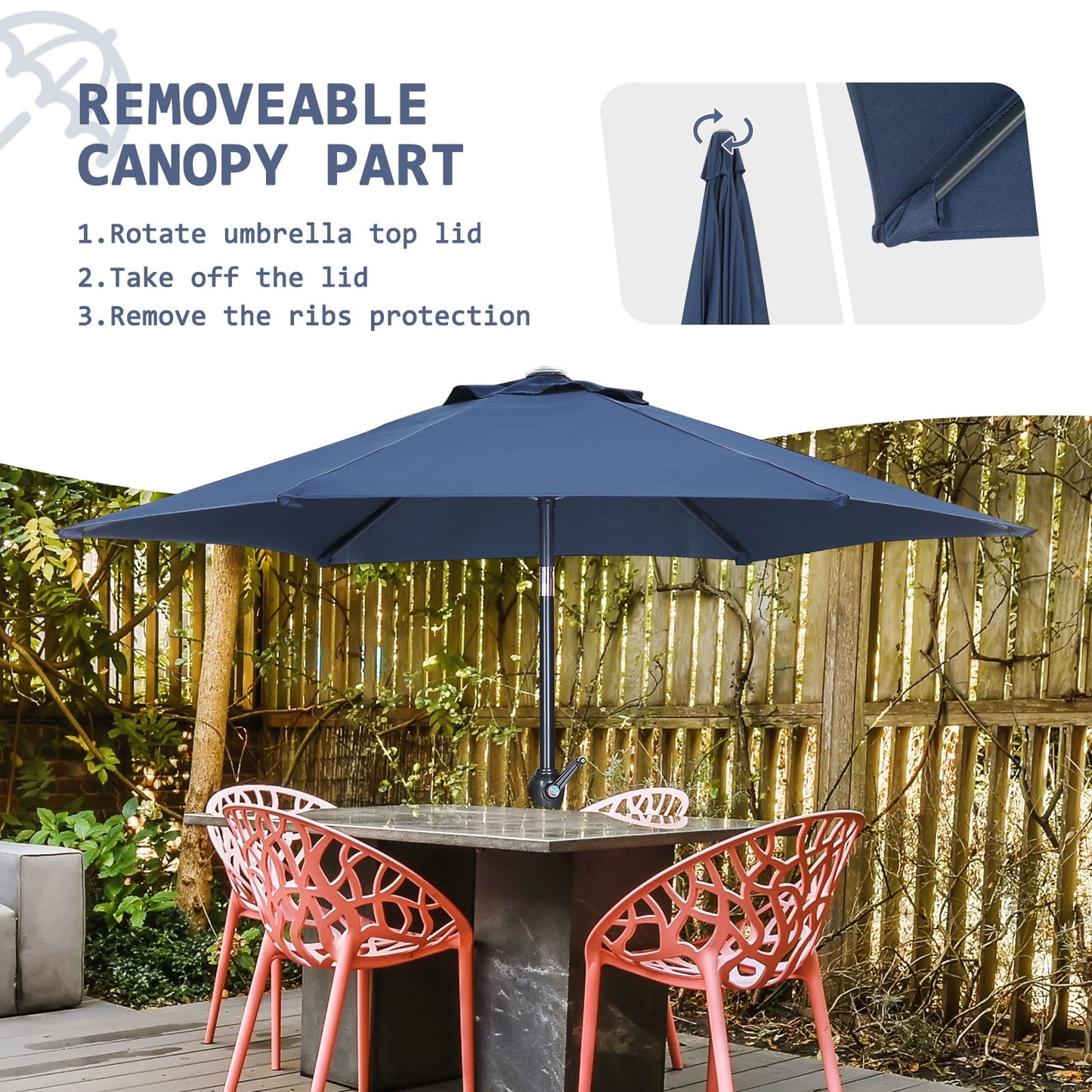 Autlaycil 7.5Ft Outdoor Umbrella with Tilt, Crank and Sturdy Ribs for Lawn, Garden, Backyard and Pool, Navy Blue