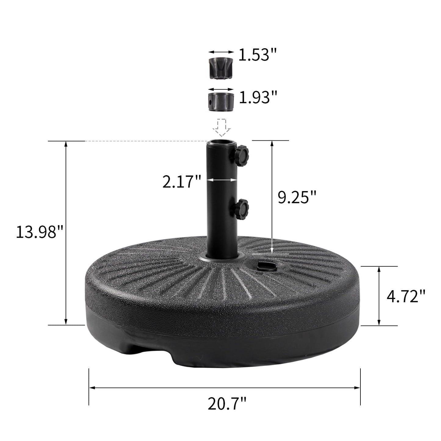 Autlaycil 20" Water or Sand Filled Umbrella Base Patio Standing Outdoor Living Heavy Duty, Adjustment Knob, Black