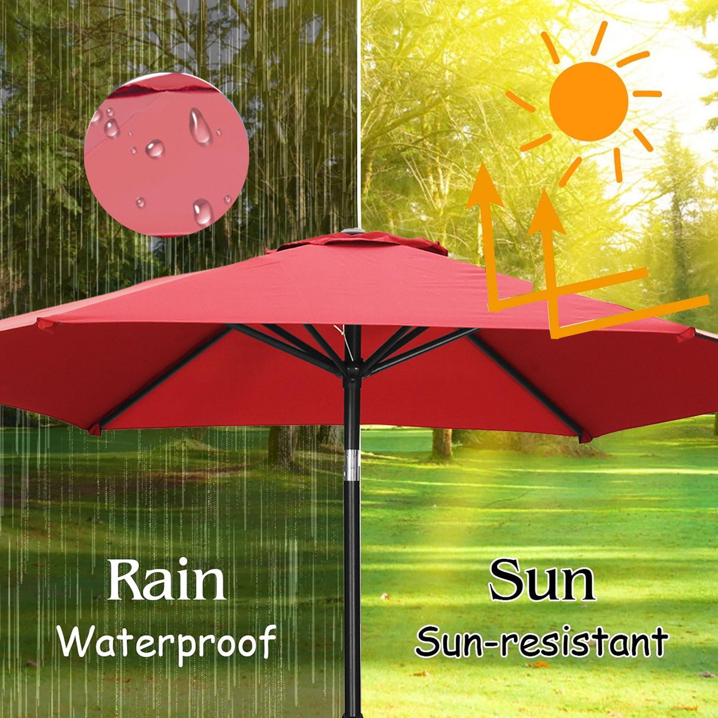 Autlaycil Patio Umbrella 9FT Outdoor Umbrella with Tilt, Crank and Umbrella Base, Adjustable Outdoor Market Umbrella for Garden, Lawn, Backyard and Pool-Red