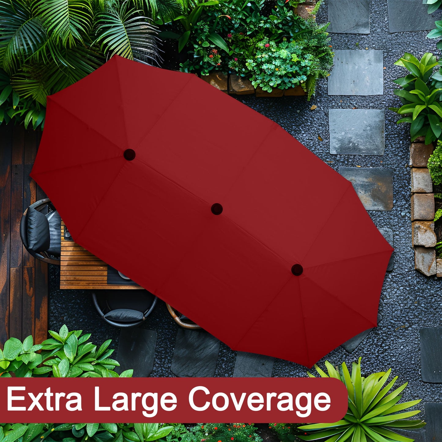 Autlaycil 13 ft Rectangle Patio Umbrella with Crank, Outdoor Market Umbrella with Umbrella Base (Red)