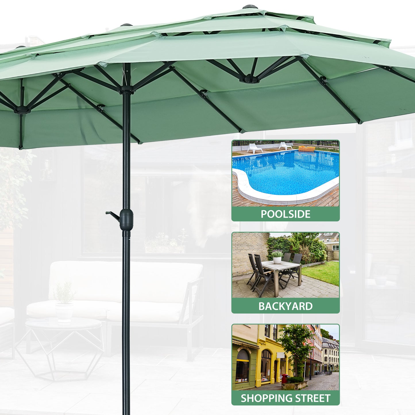 Autlaycil 15ft Patio Umbrella with 3-Tiers Umbrella Top, Airflow Smooth and Stable, Lock Bolt and Crank,Mint Green
