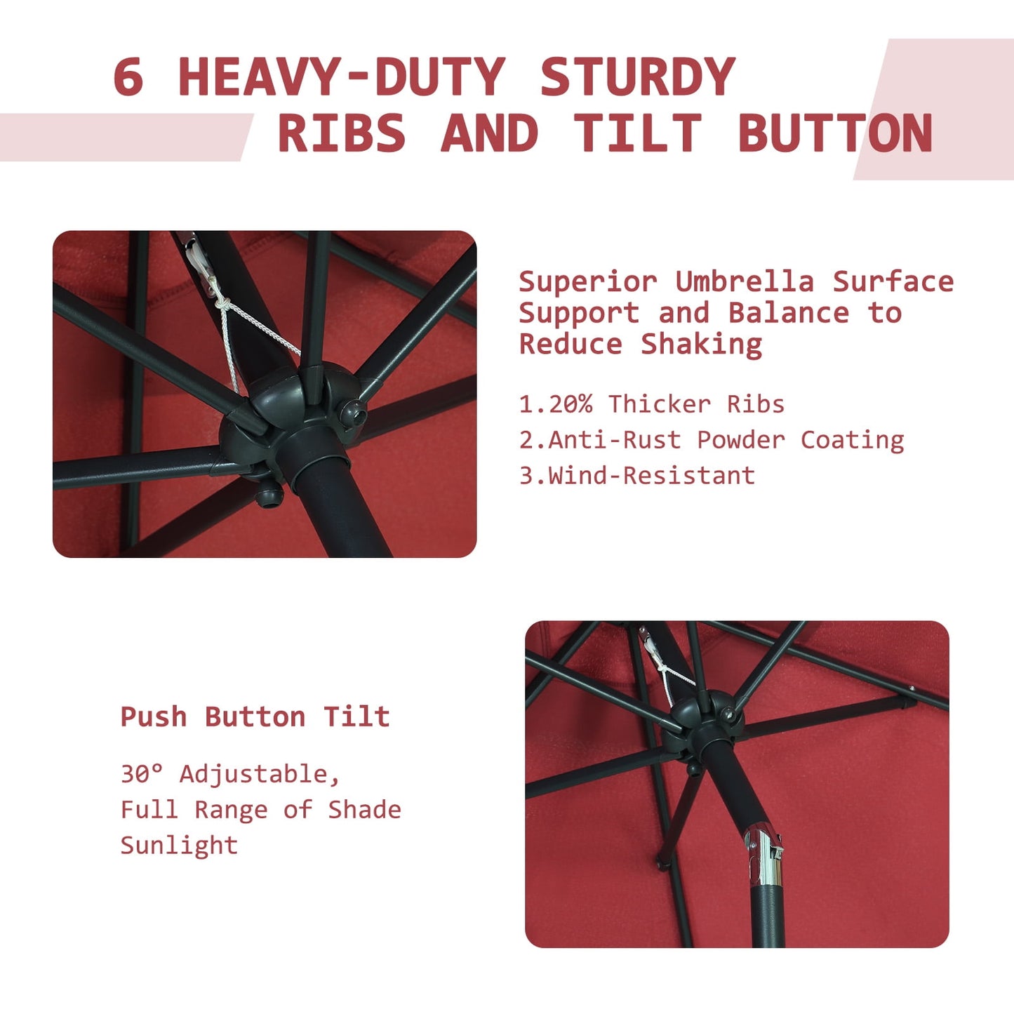 Autlaycil 7.5 ft Red Patio Umbrella and Decorated Base, with Push Button Tilt and Crank for Beach, Pool, Outdoor