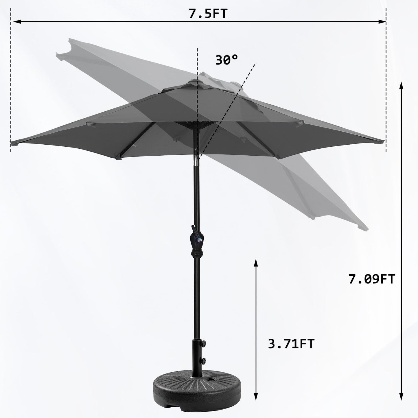 Autlaycil 7.5 FT Patio Umbrella and Matching Base, Push Button Tilt Market Umbrella, Crank and Sturdy Ribs for Garden, Deck, Backyard, Pool, Grey