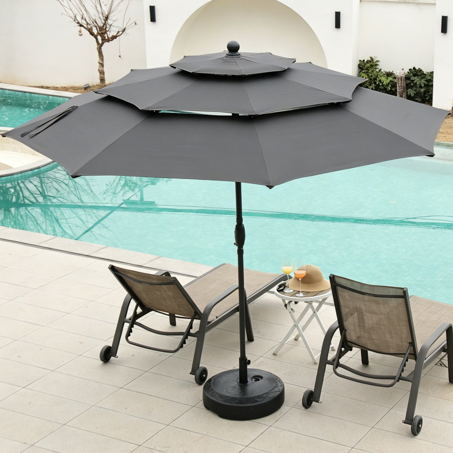 Autlaycil 10ft Gray Patio Umbrella with Push Button Tilt and Crank, 8 Sturdy Ribs UV Protection Waterproof for Garden, Deck, Table, Pool