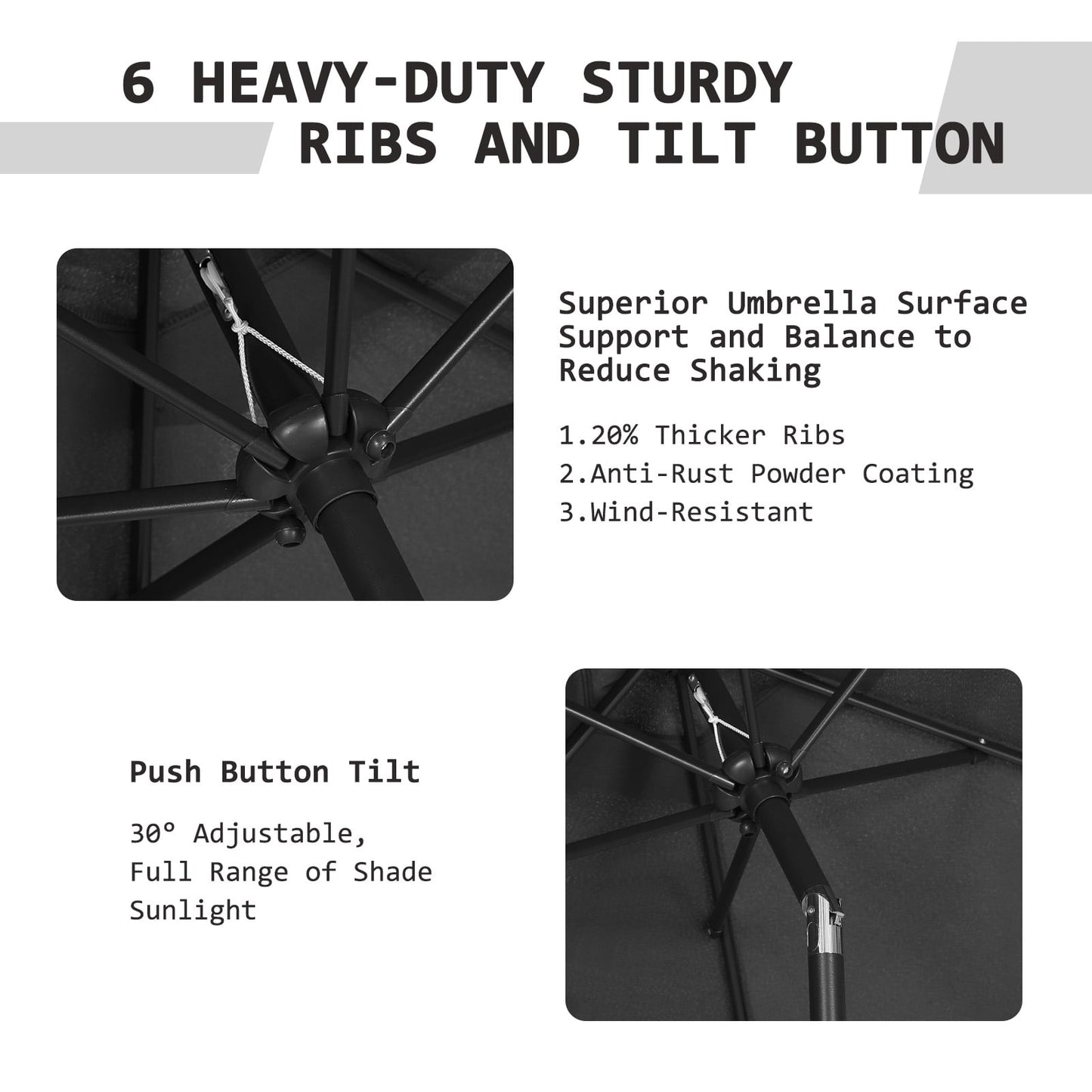 Autlaycil 7.5ft Outdoor Patio Umbrella with Tilt, Crank and Sturdy Ribs for Lawn, Garden, Backyard and Pool, Black