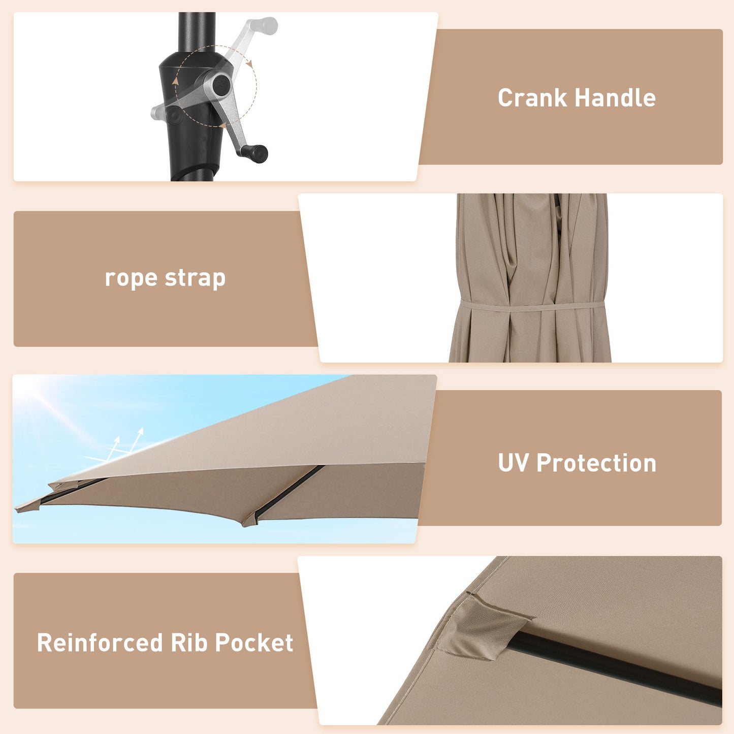 Autlaycil 15 ft Rectangle Patio Umbrella with Umbrella Base, Crank, Outdoor Market Umbrella (Khaki)