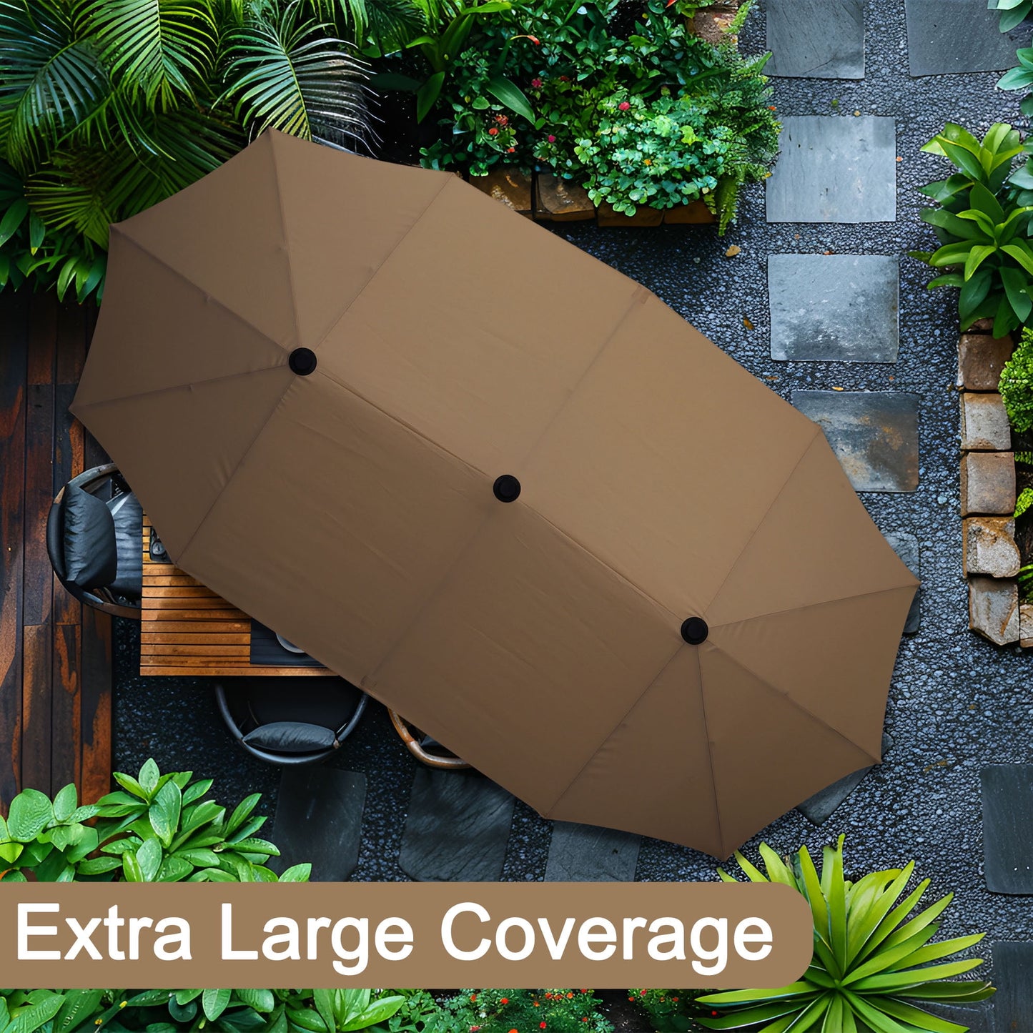 Autlaycil 13 ft Rectangle Patio Umbrella with Crank, Outdoor Market Umbrella with Umbrella Base (Coffee)