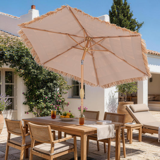 Autlaycil 7.5FT Grass Tiki Patio Umbrella with Push Button Tilt and Crank