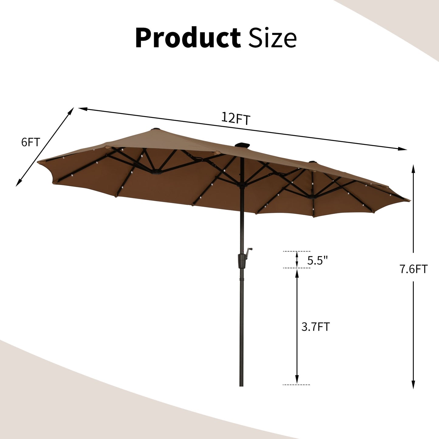 Autlaycil 13 Ft Solar LED Patio Umbrella, 36 Solar Powered LED Lights & Crank System for Garden, Deck, Poolside, Patio, Coffee
