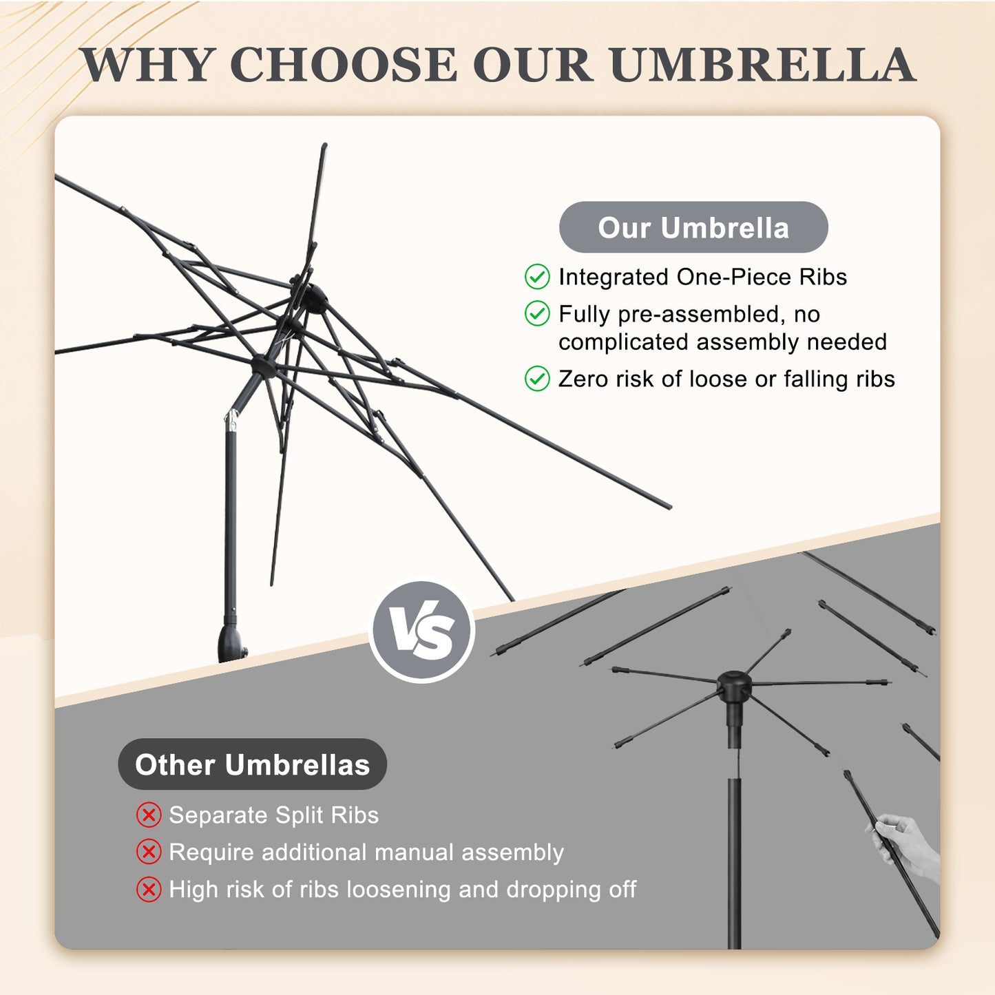 Autlaycil 10ft Solar Patio Umbrella with Lights, 3-Tier Windproof Stable Frame, Spider-arm Structure with Steel Tilt and Crank-Gray