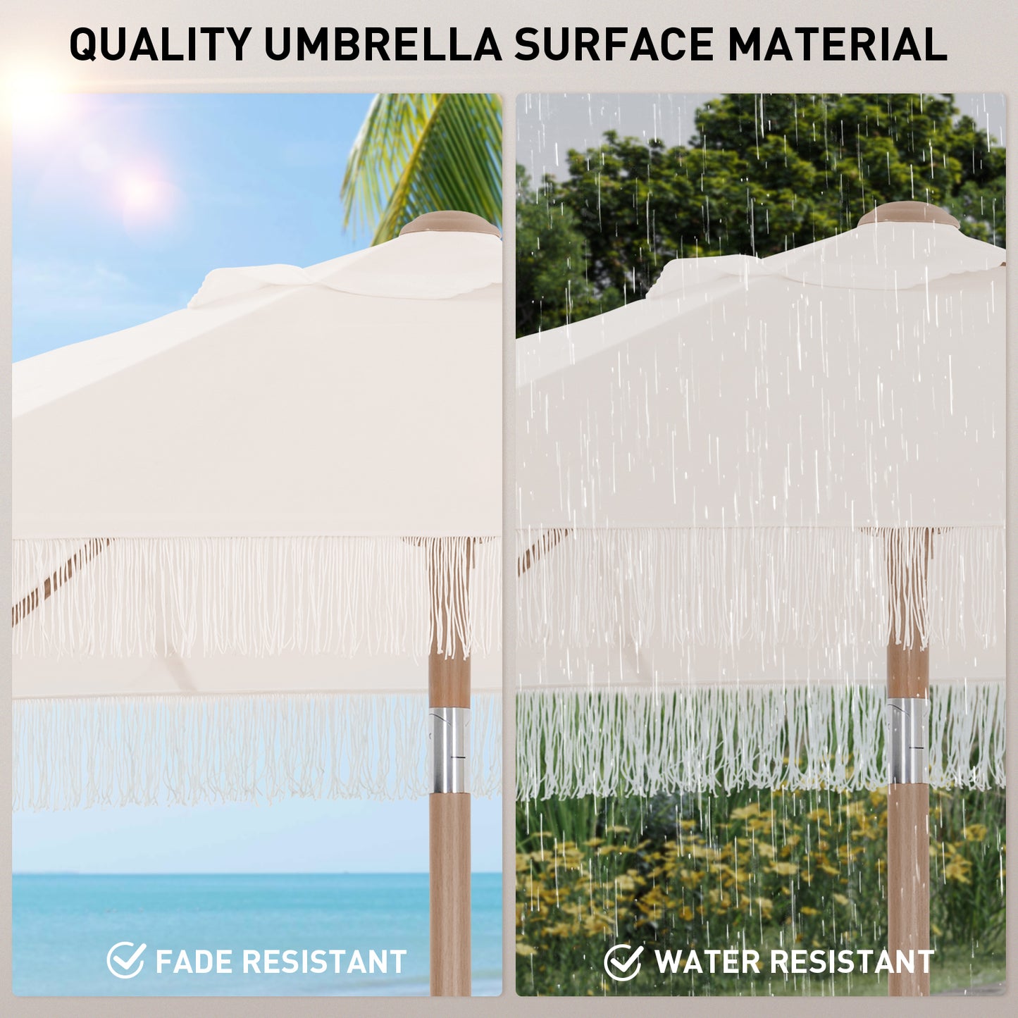 Autlaycil 7.5 ft Fringe Patio Umbrella for Beach, Pool, Adjustable Outdoor Market Umbrellas,Tassel Stylish (Beige)