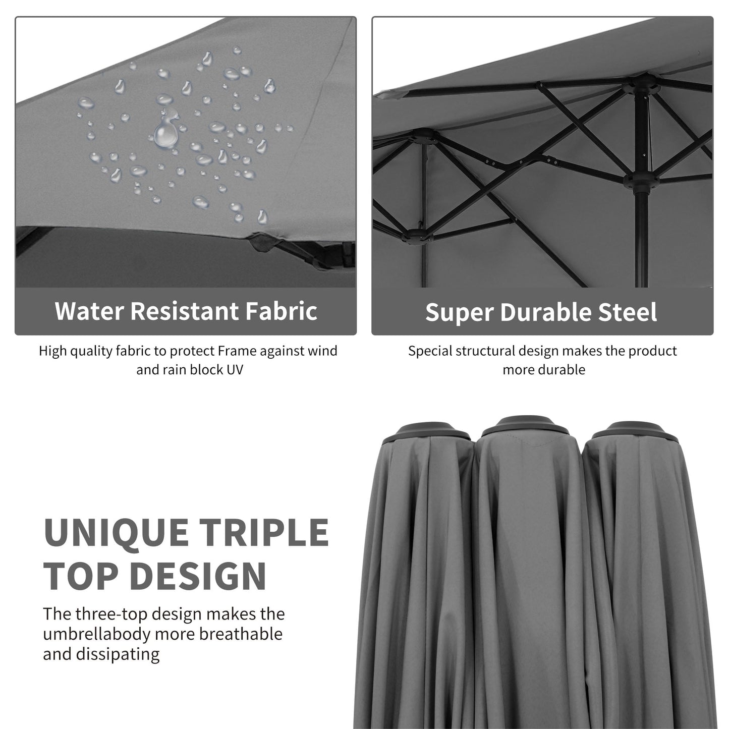 Autlaycil 13 FT Patio Umbrella with Sun Protection & Easy Crank for Deck Pool Patio, Grey