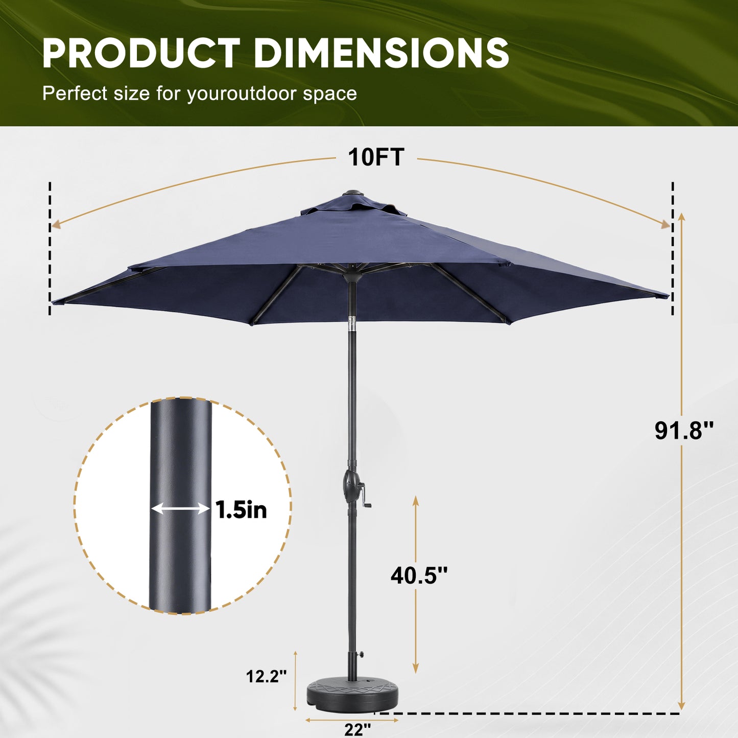 Autlaycil 10ft Navy Blue Patio Umbrella with Stand, 3-Tier Windproof Stable Frame, Spider-arm Structure, 95 lbs Sand Filled 67 lbs Water Filled Outdoor Base