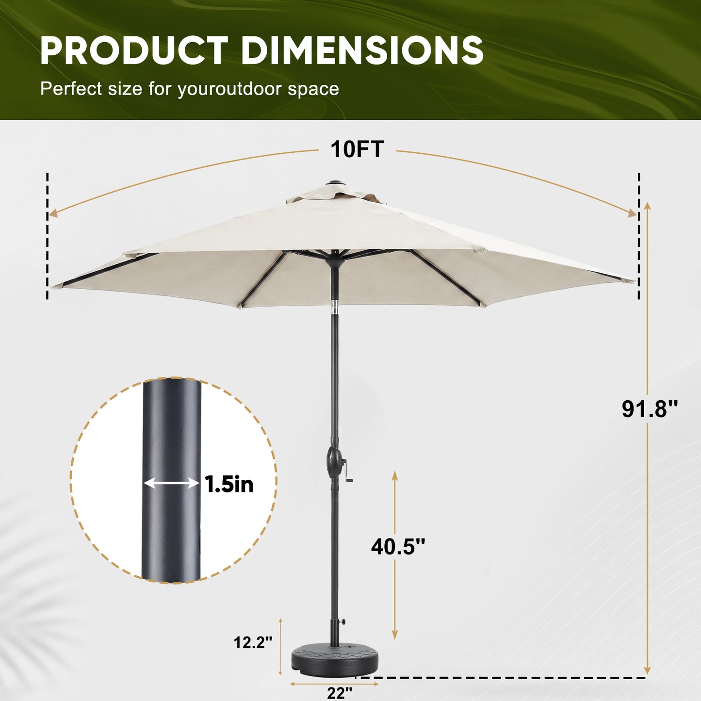 Autlaycil 10ft Beige Patio Umbrella with Stand, 3-Tier Windproof Stable Frame, Spider-arm Structure, 95 lbs Sand Filled 67 lbs Water Filled Outdoor Base