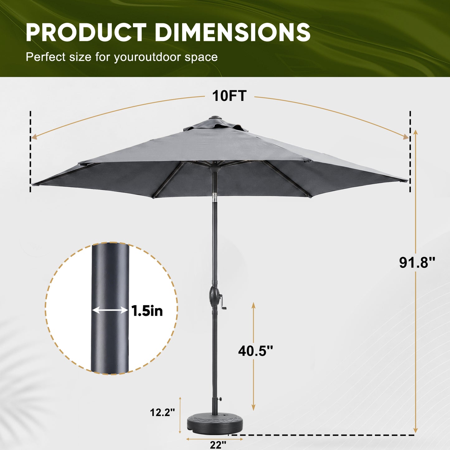 Autlaycil 10ft Gray Patio Umbrella with Stand, 3-Tier Windproof Stable Frame, Spider-arm Structure, 95 lbs Sand Filled 67 lbs Water Filled Outdoor Base