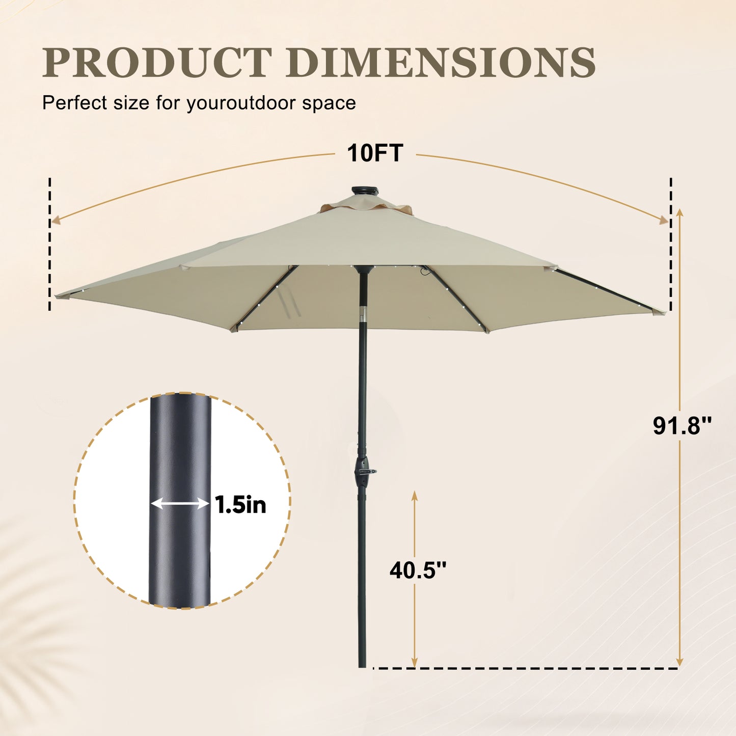 Autlaycil 10ft Solar Patio Umbrella with Lights, 3-Tier Windproof Stable Frame, Spider-arm Structure with Steel Tilt and Crank-Beige