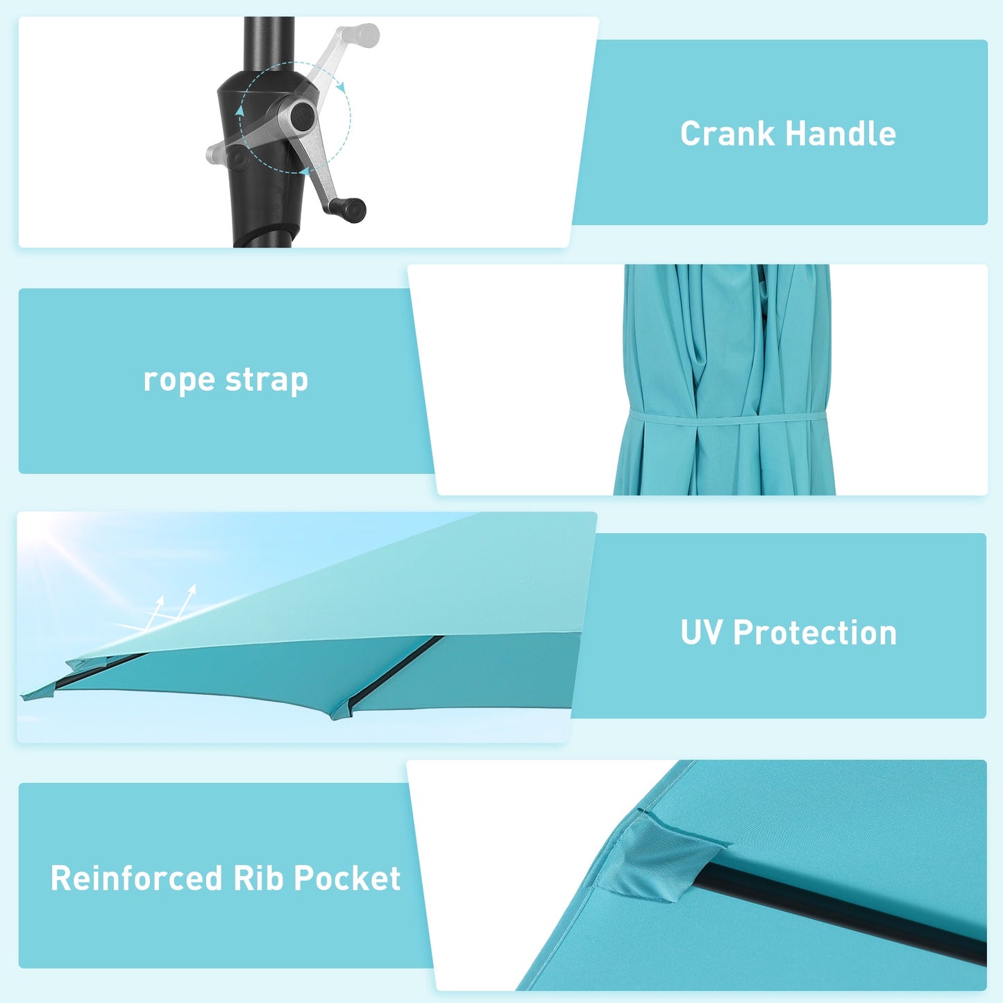 Autlaycil 15 ft Rectangle Patio Umbrella with Umbrella Base, Crank, Outdoor Market Umbrella (Blue)