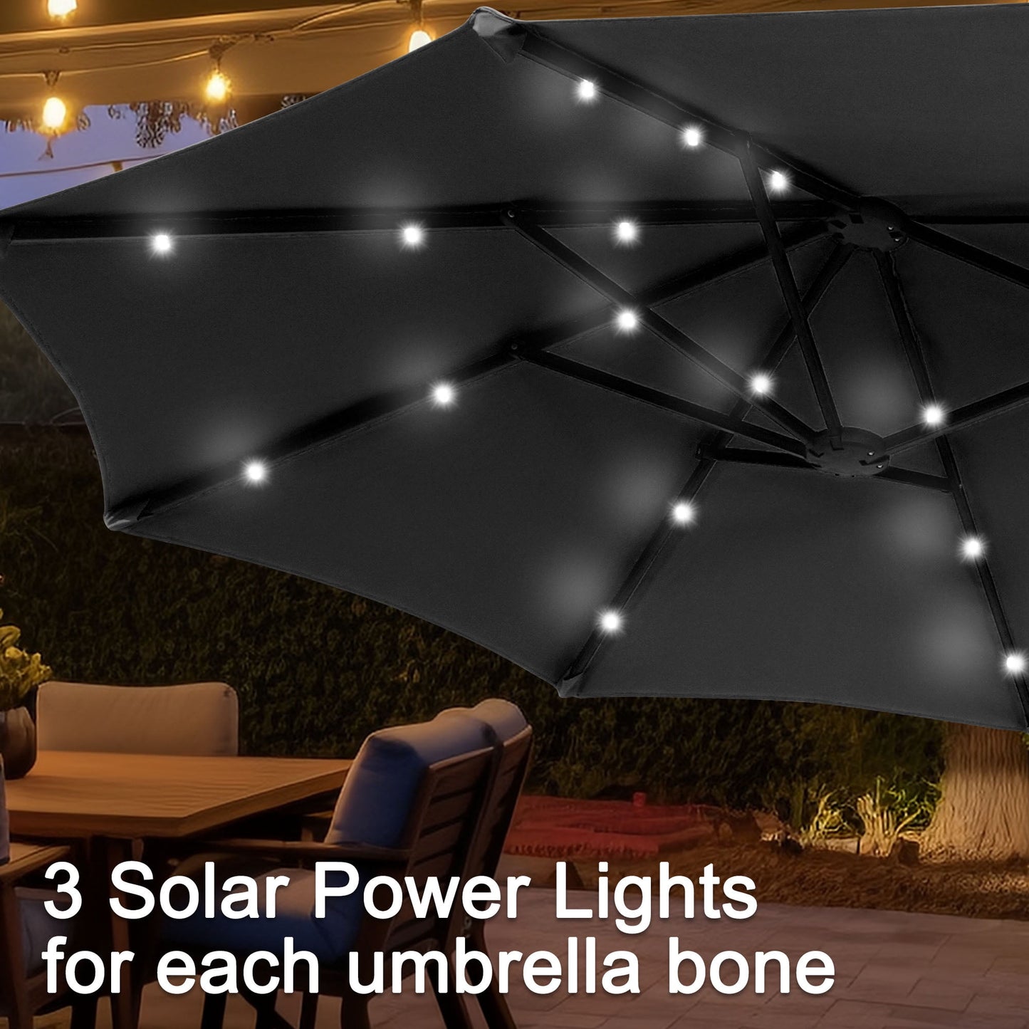 Autlaycil 13 ft Rectangle Patio Umbrella with Umbrella Base 36 LED lights for Market Patio Solar Umbrella (Black)
