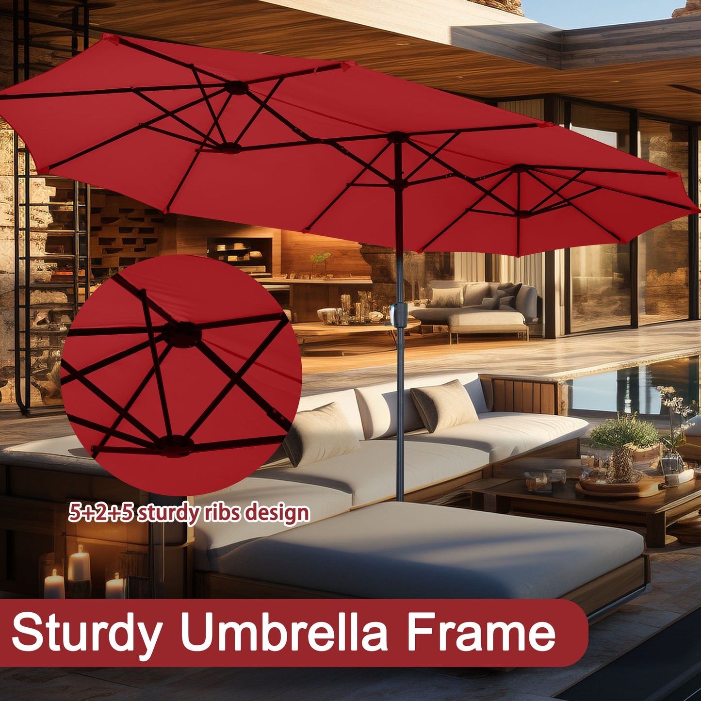 Autlaycil 13 ft Rectangle Patio Umbrella with Crank, Outdoor Market Umbrella with Umbrella Base (Red)