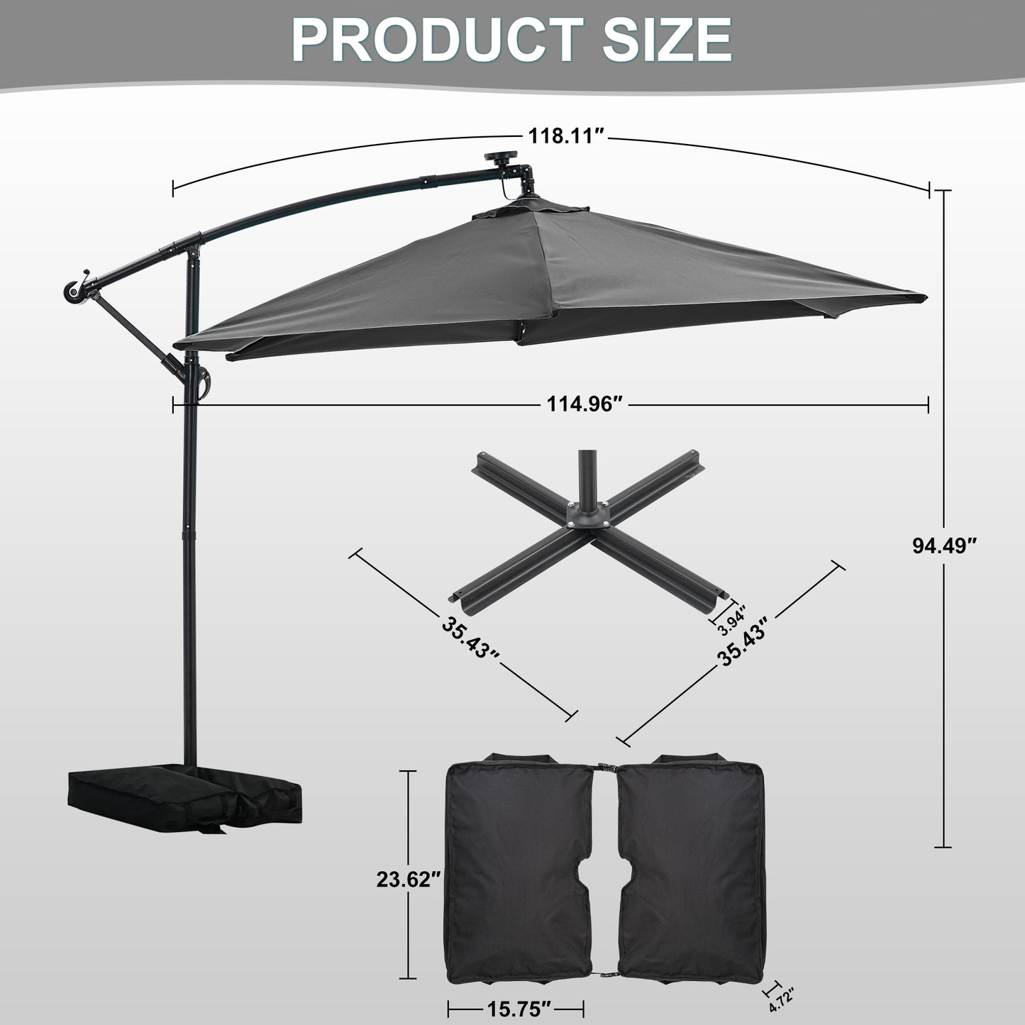 Autlaycil 10 ft Cantilever Offset Outdoor Patio Umbrella with Base Stand Rotate and Tilt,24 Solar LED Lights, Black