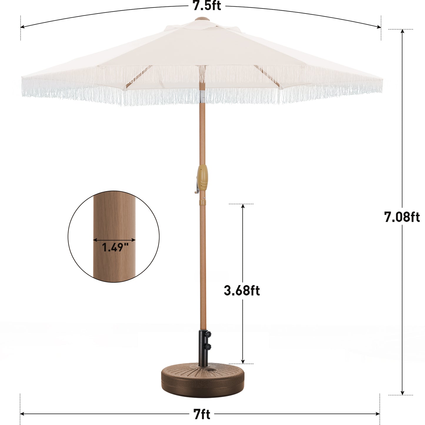 Autlaycil 7.5 ft Tassel Patio Umbrella with Umbrella Base, Fringe Stylish Beach, Pool, Adjustable Outdoor Market Umbrellas (Beige)
