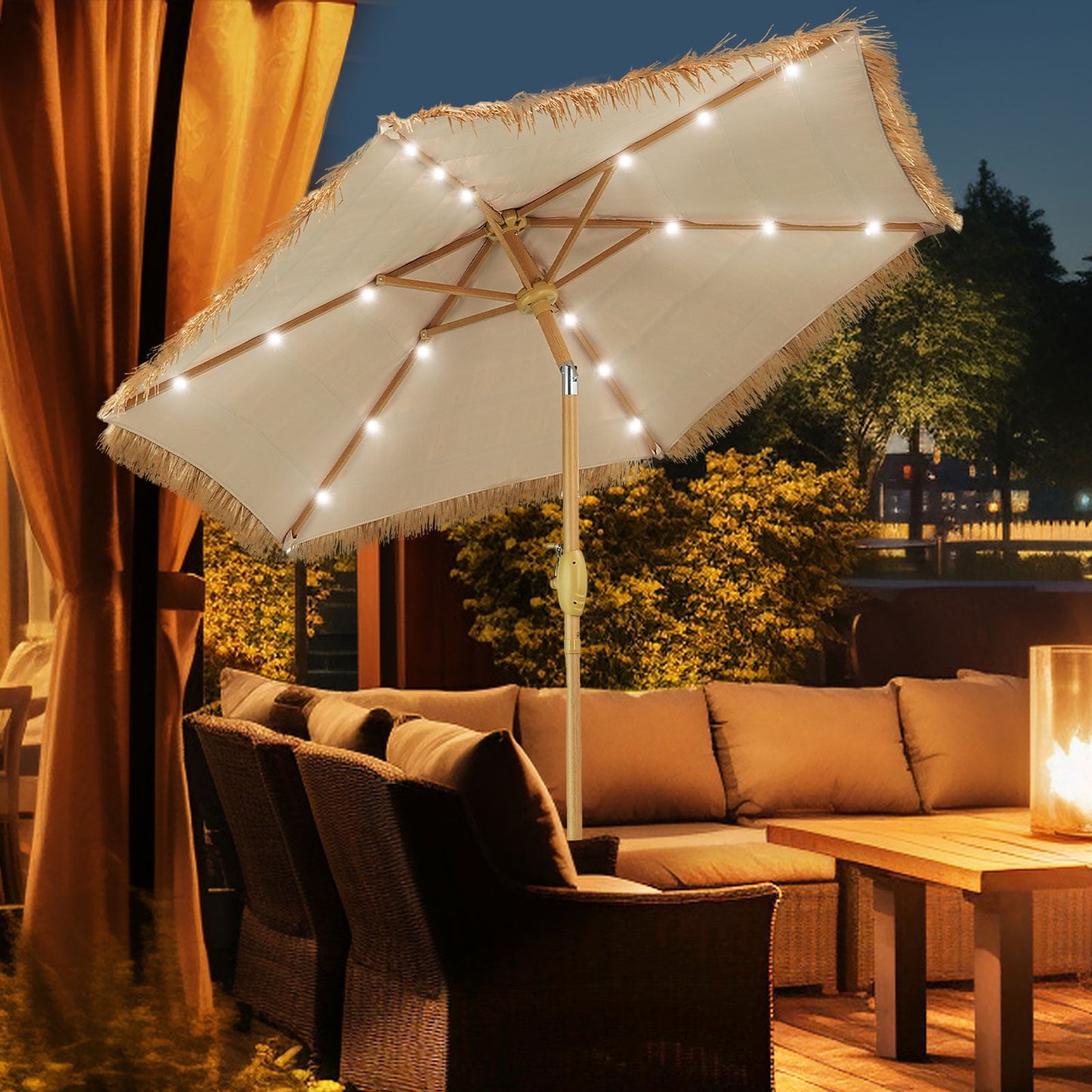 Autlaycil 7.5 ft Hula Tik Patio Beach Umbrella with 18 LED Lights, Pool, Patio, Beach