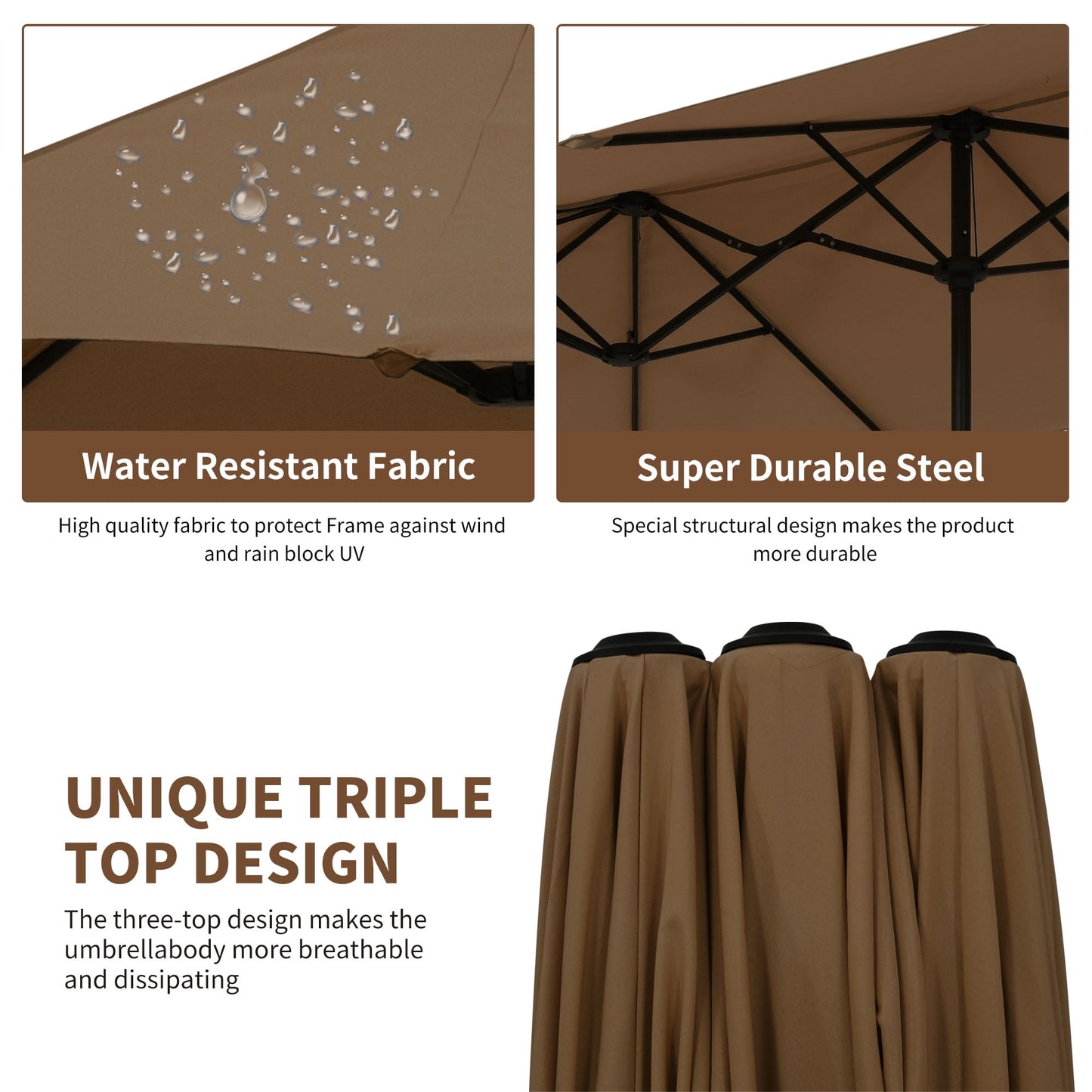 Autlaycil 13 FT Patio Umbrella with Sun Protection & Easy Crank for Deck Pool Patio, Coffee