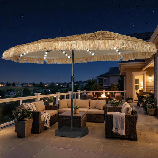 Autlaycil 15 ft Rectangle Patio Tiki Umbrella with Umbrella Base 48 LED lights for Market Solar Umbrella