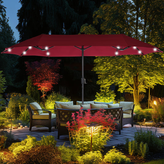 Autlaycil 13 ft Rectangle Patio Umbrella 36 LED lights for Market Patio Solar Umbrella (Red)