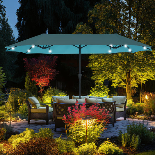 Autlaycil 13 ft Rectangle Patio Umbrella 36 LED lights for Market Patio Solar Umbrella (Blue)