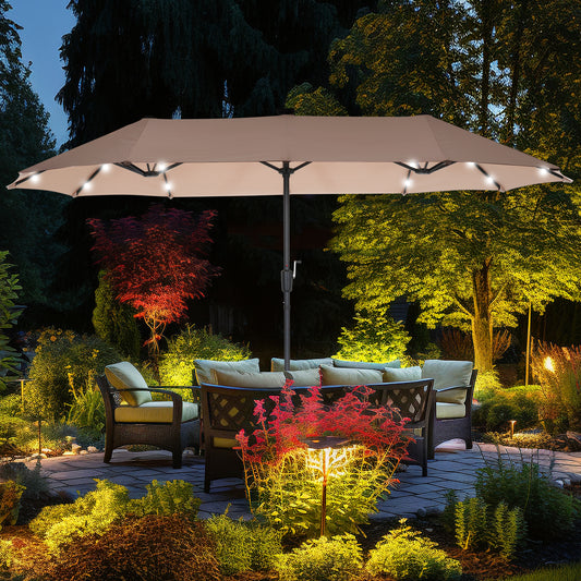 Autlaycil 13 ft Rectangle Patio Umbrella 36 LED lights for Market Patio Solar Umbrella (Khaki)