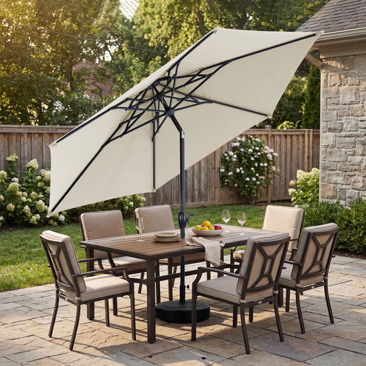 Autlaycil 10ft Beige Patio Umbrella with Stand, 3-Tier Windproof Stable Frame, Spider-arm Structure, 95 lbs Sand Filled 67 lbs Water Filled Outdoor Base