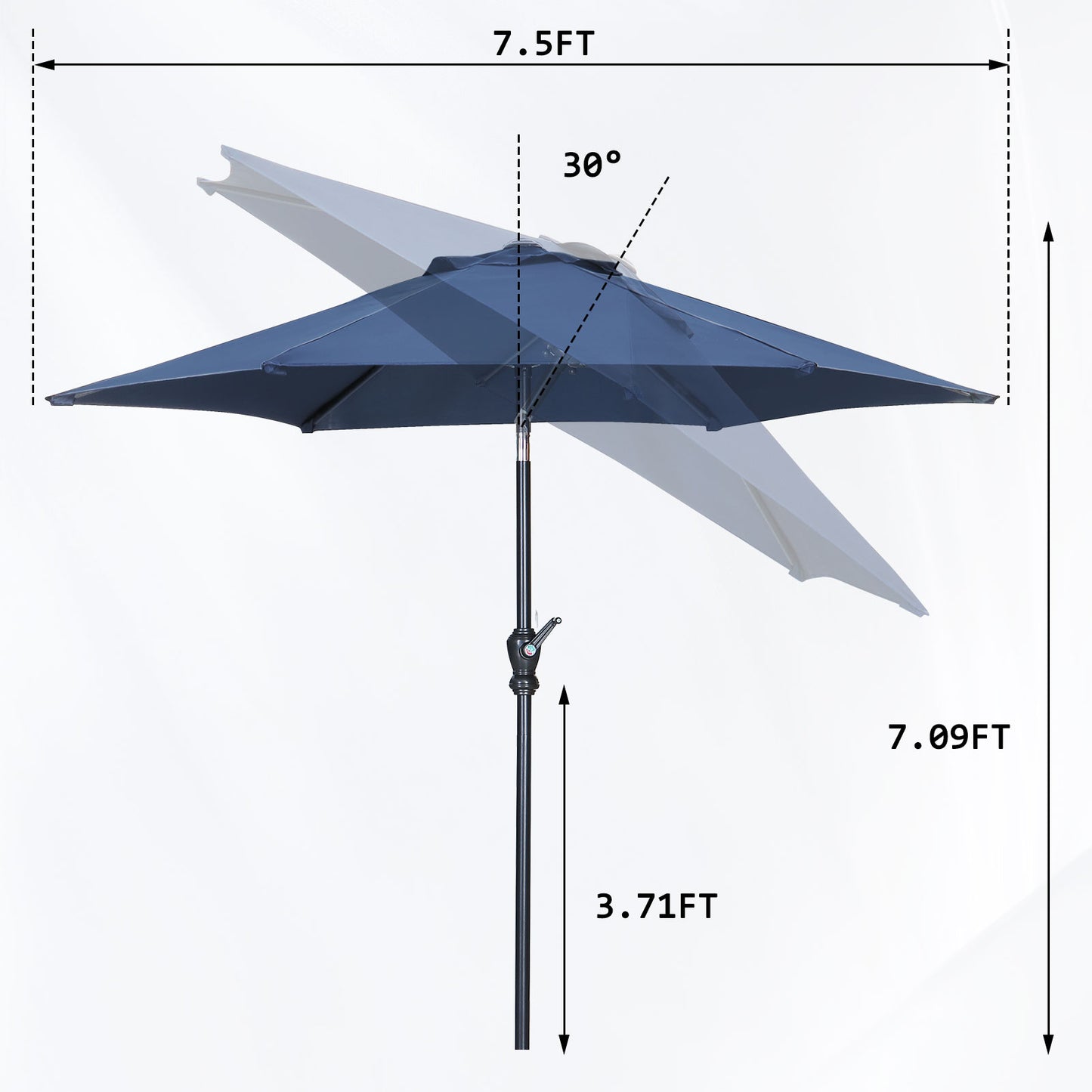 Autlaycil 7.5ft Navy Blue Outdoor Patio Umbrella with Tilt, Crank and Sturdy Ribs for Lawn, Garden, Backyard and Pool