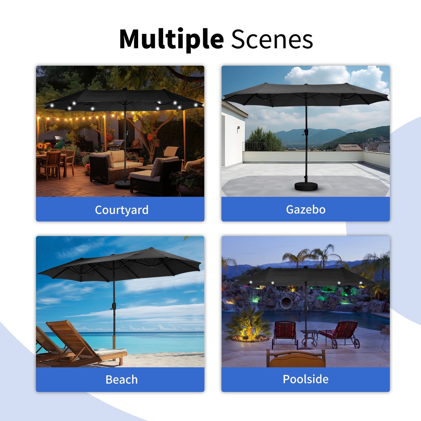 Autlaycil 13 Ft Solar LED Patio Umbrella, 36 Solar Powered LED Lights & Crank System for Garden, Deck, Poolside, Patio, Black