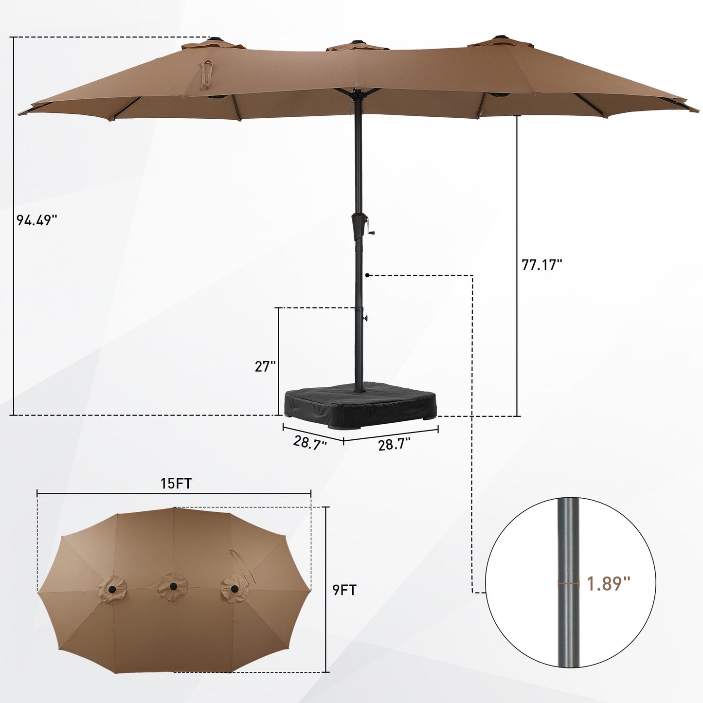 Autlaycil 15 ft Rectangle Patio Umbrella with Umbrella Base, Crank, Outdoor Market Umbrella (Coffee)