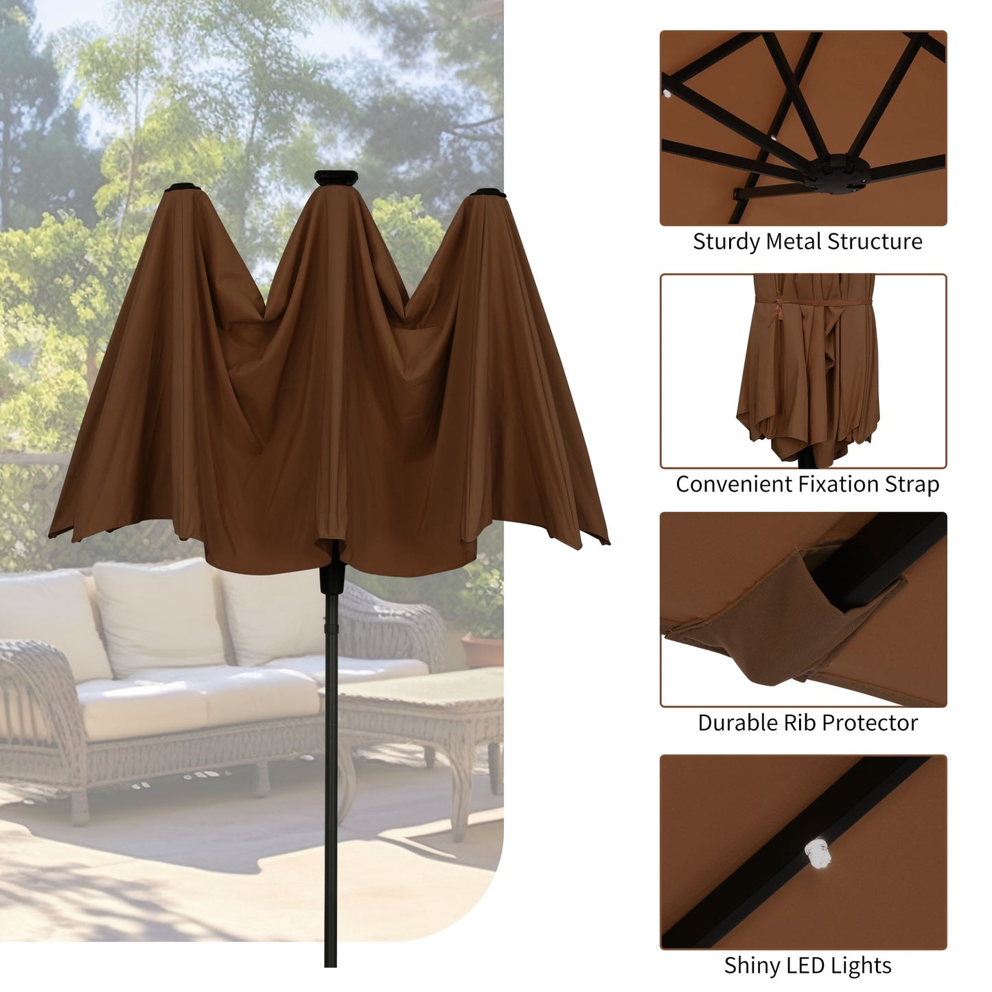 Autlaycil 13 Ft Solar LED Patio Umbrella, 36 Solar Powered LED Lights & Crank System for Garden, Deck, Poolside, Patio, Coffee