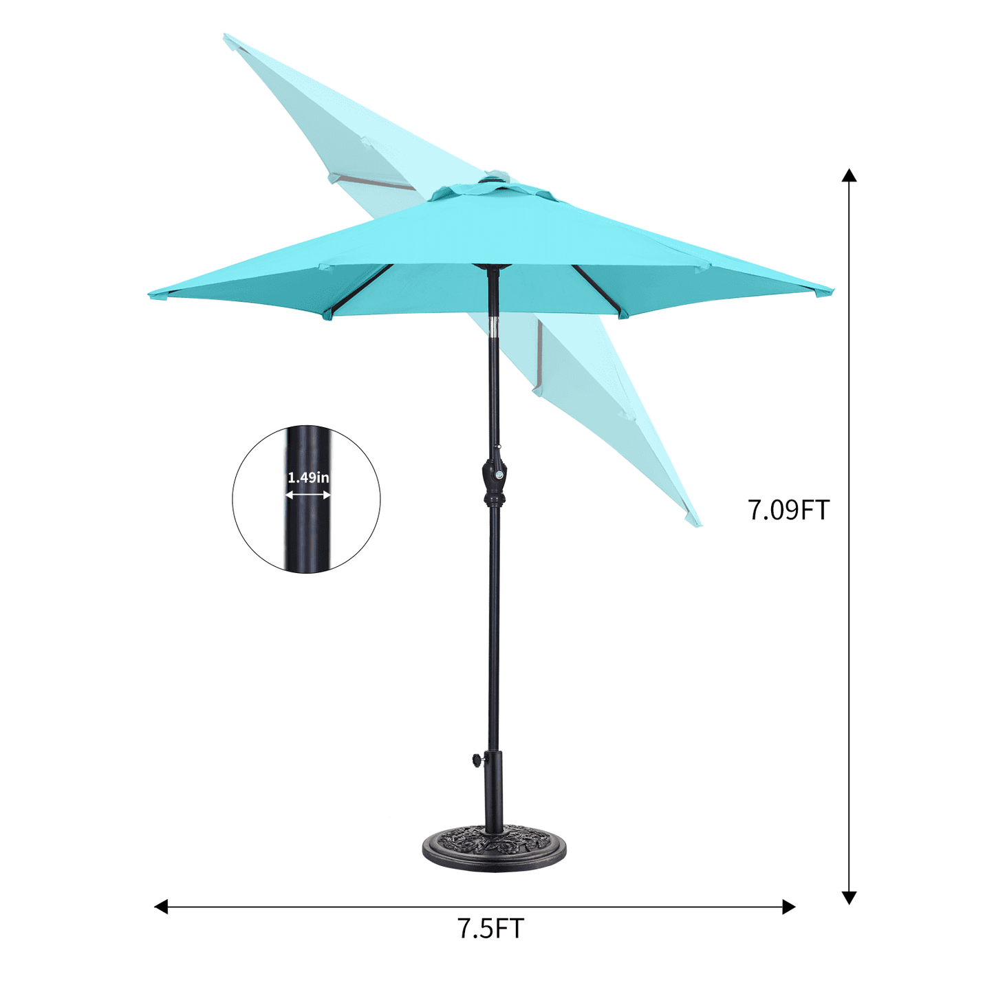 Autlaycil 7.5 ft Blue Patio Umbrella and Decorated Base, with Push Button Tilt and Crank for Beach, Pool, Outdoor