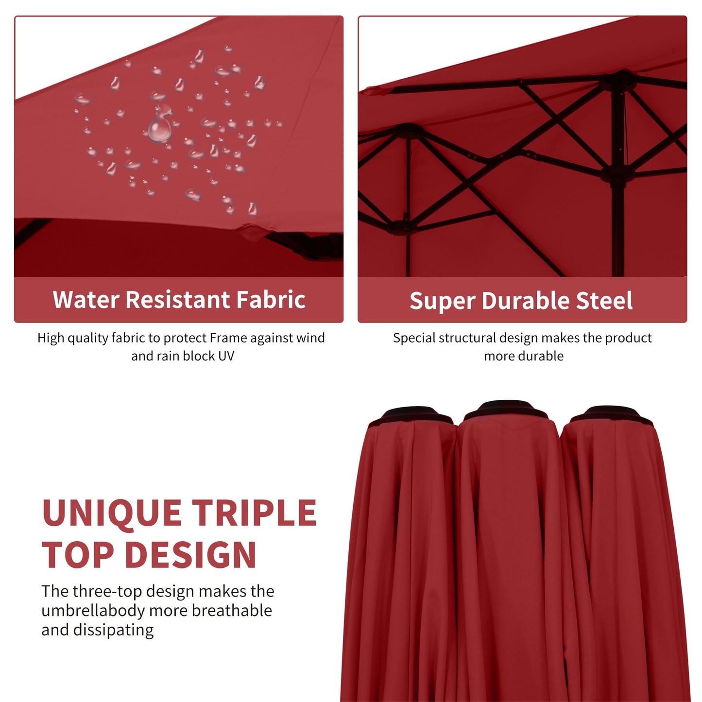 Autlaycil 13 FT Patio Umbrella with Sun Protection & Easy Crank for Deck Pool Patio, Red