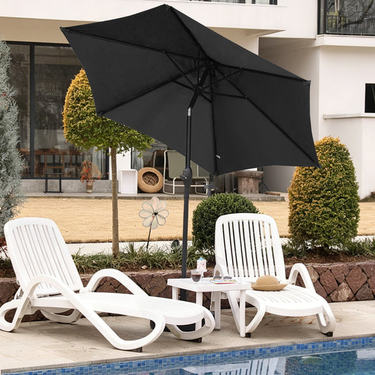 Autlaycil 7.5ft Black Outdoor Patio Umbrella with Tilt, Crank and Sturdy Ribs for Lawn, Garden, Backyard and Pool