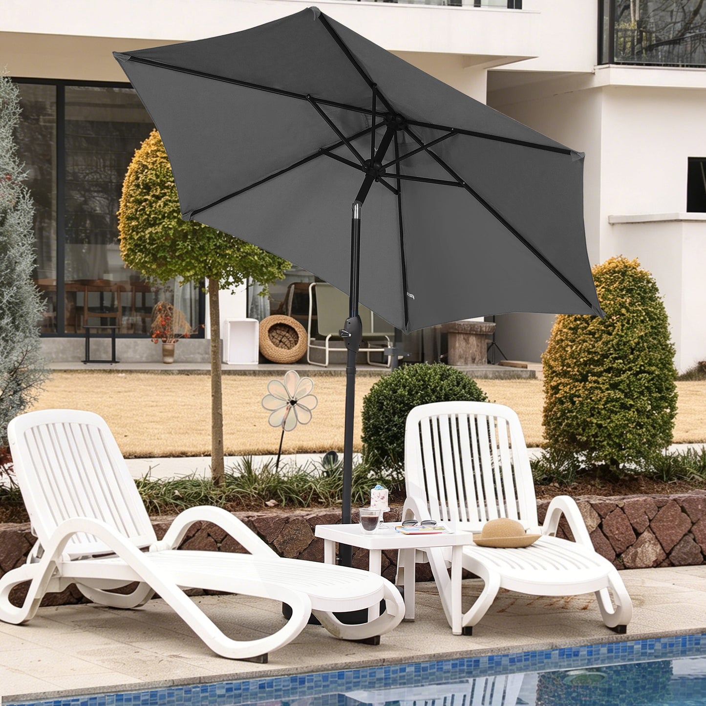 Autlaycil 7.5ft Gray Outdoor Patio Umbrella with Tilt, Crank and Sturdy Ribs for Lawn, Garden, Backyard and Pool