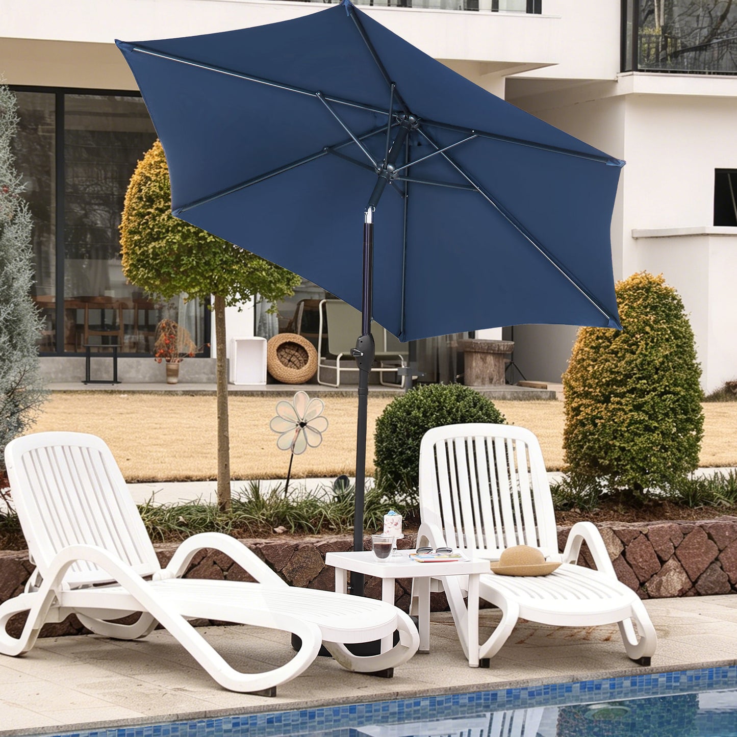 Autlaycil 7.5ft Navy Blue Outdoor Patio Umbrella with Tilt, Crank and Sturdy Ribs for Lawn, Garden, Backyard and Pool