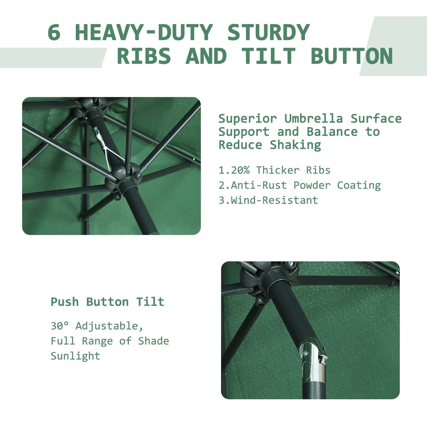 Autlaycil 7.5ft Outdoor Patio Umbrella with Tilt, Crank and Sturdy Ribs for Lawn, Garden, Backyard and Pool, Green