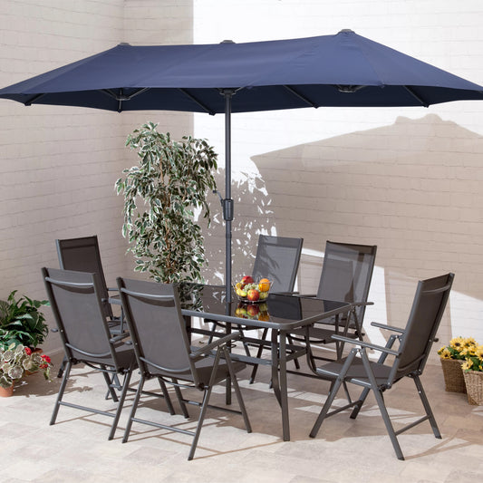 Autlaycil 13 ft Rectangle Patio Umbrella with Crank, Outdoor Market Umbrella (Navy Blue)