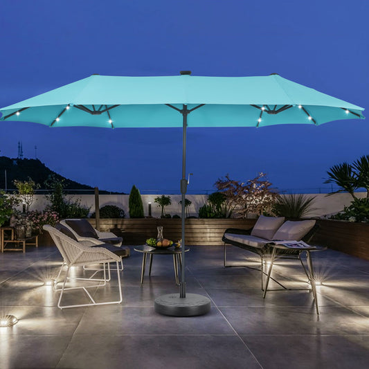 Autlaycil 13 ft Rectangle Patio Umbrella with Umbrella Base 36 LED lights for Market Patio Solar Umbrella (Blue)