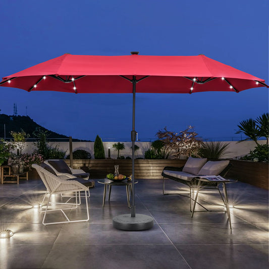 Autlaycil 13 ft Rectangle Patio Umbrella with Umbrella Base 36 LED lights for Market Patio Solar Umbrella (Red)