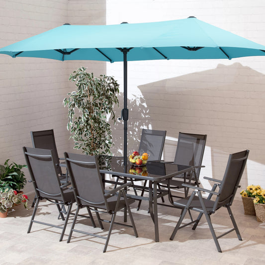 Autlaycil 13 ft Rectangle Patio Umbrella with Crank, Outdoor Market Umbrella (Blue)