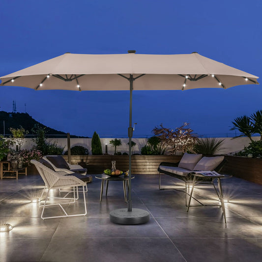 Autlaycil 13 ft Rectangle Patio Umbrella with Umbrella Base 36 LED lights for Market Patio Solar Umbrella (Khaki)