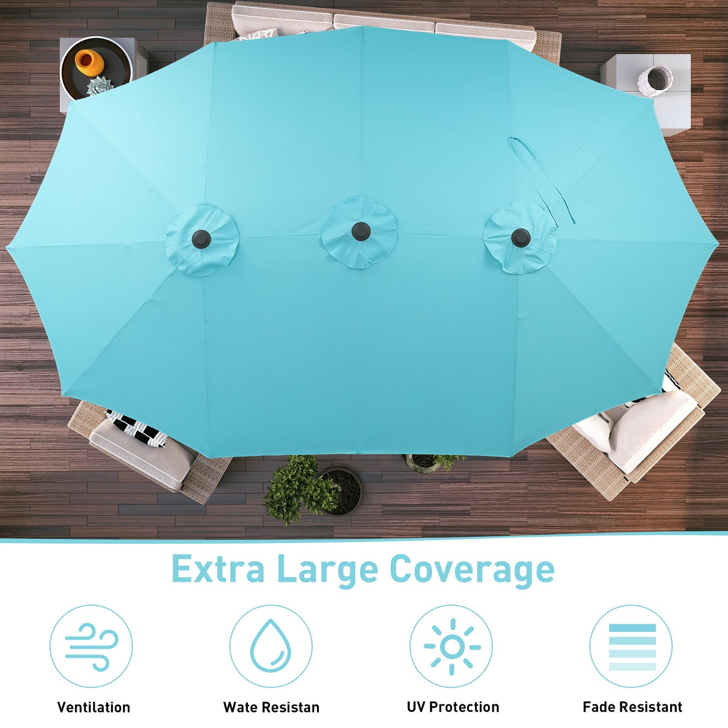 Autlaycil 15 ft Rectangle Patio Umbrella with Umbrella Base, Crank, Outdoor Market Umbrella (Blue)