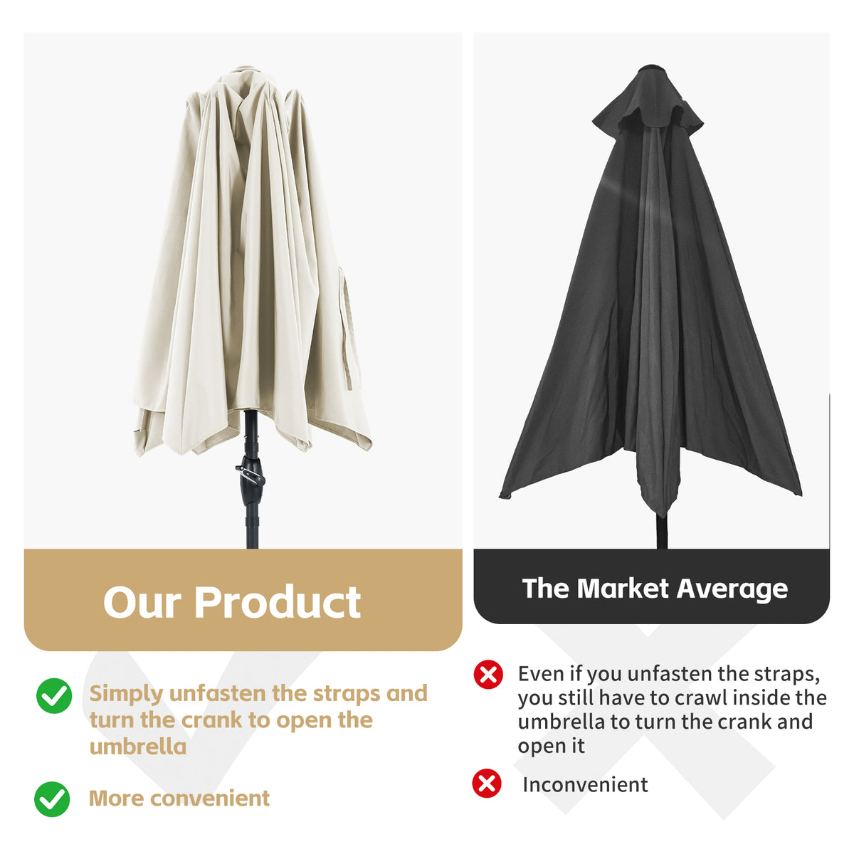 Autlaycil 10ft Beige Patio Umbrella with Push Button Tilt and Crank, 3-Tier Frame Octopus-arm Structure for Garden, Deck, Table, Pool