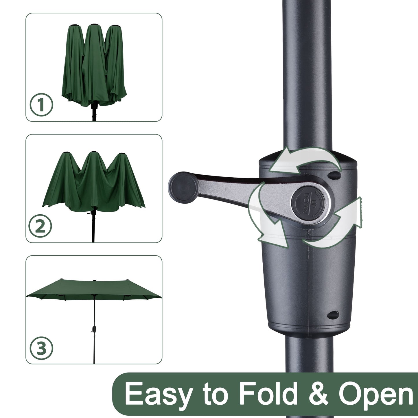 Autlaycil 13 ft Rectangle Patio Umbrella with Crank, Outdoor Market Umbrella with Umbrella Base (Green)